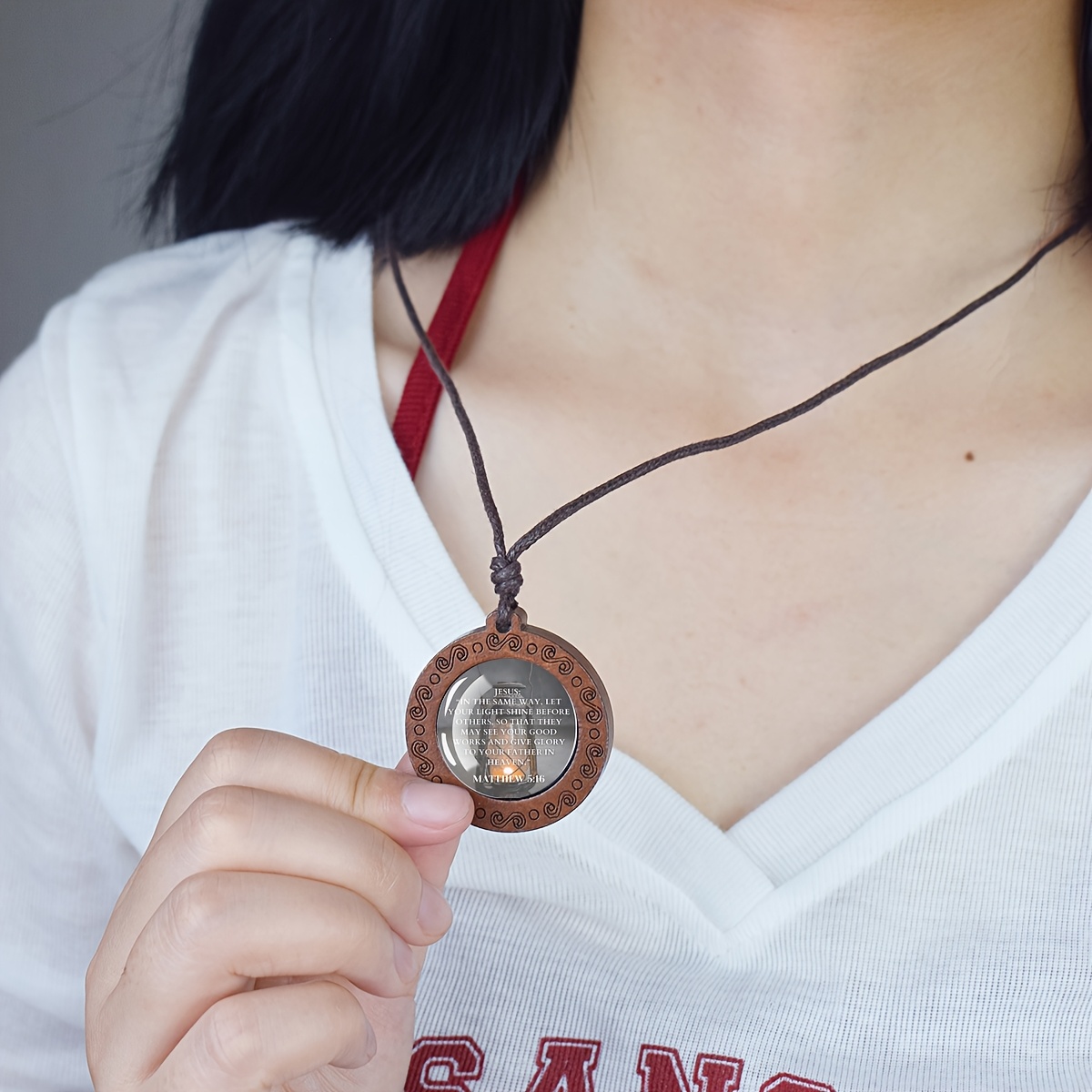 Striped Pattern Glass Cabochon Necklace, Adjustable Rope Chain